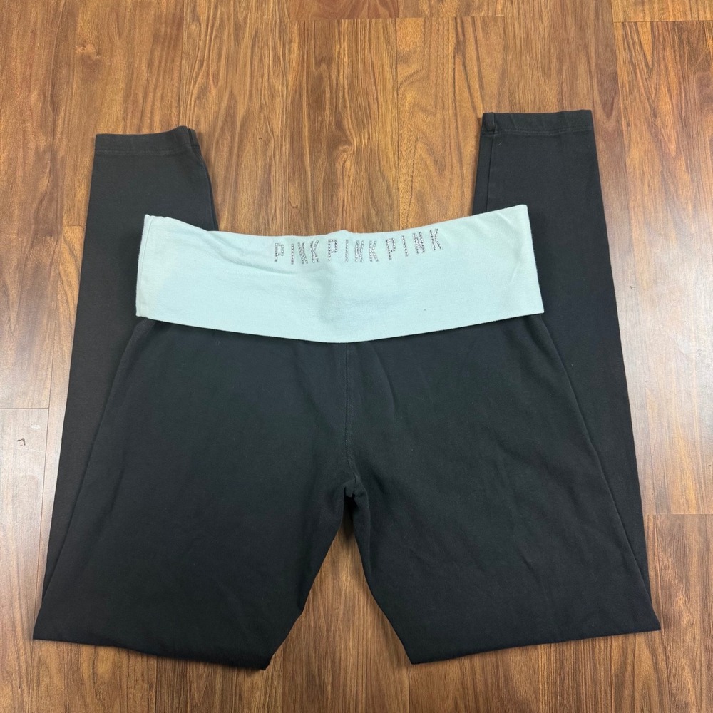 Pink Victoria's Secret Yoga Leggings Black White Foldover Waistband Small S
